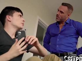 Stepdaddy bringing stepson to his knees, proceeds to properly discipline him - creepdad muscle hot gay porn