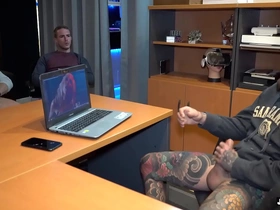 Boss got caught masturbating and voyeur co-workers joined him gay porn hot body