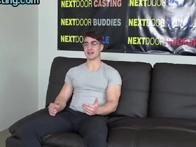 Muscled solo stud with glasses wanks and cums on the casting gay japan porn site